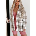 Autumn Wishes Hooded Plaid Shacket (Taupe Brown)