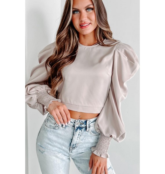 As Fate Would Have It Puff Sleeve Crop Top (Beige)