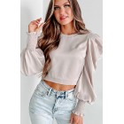 As Fate Would Have It Puff Sleeve Crop Top (Beige)