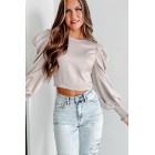 As Fate Would Have It Puff Sleeve Crop Top (Beige)