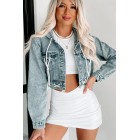 Adding Some Style Hooded Crop Denim Jacket (Medium Acid)