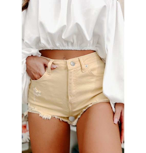 Sweet Like Summer High Rise Distressed Denim Shorts (Yellow)