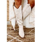 Celara Faux Suede Studded Billini Cowboy Boots (Cream Suede)