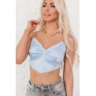 Diva Living Lace Trim Satin Crop Cami Top (Light Blue)