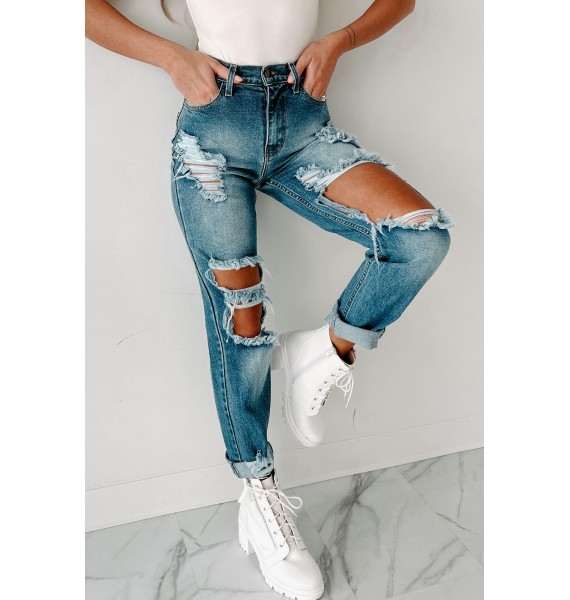 Making Comparisons High Rise Distressed Mom Jeans (Medium)