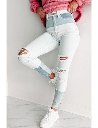 Slice & Dice High Rise Distressed Patchwork Jeans (Light)