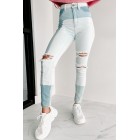 Slice & Dice High Rise Distressed Patchwork Jeans (Light)