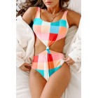 Summer Love Plaid Twist Front One Piece Swimsuit (Multi)