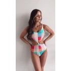 Summer Love Plaid Twist Front One Piece Swimsuit (Multi)