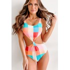 Summer Love Plaid Twist Front One Piece Swimsuit (Multi)