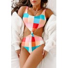 Summer Love Plaid Twist Front One Piece Swimsuit (Multi)