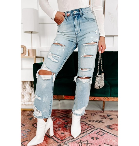 Chrisley High Rise Distressed Straight Leg Jeans (Medium)