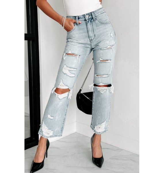 Chrisley High Rise Distressed Straight Leg Jeans (Medium)