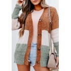 Falling Into A Pattern Chenille Colorblock Cardigan (Camel Multi)