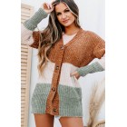 Falling Into A Pattern Chenille Colorblock Cardigan (Camel Multi)