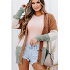 Falling Into A Pattern Chenille Colorblock Cardigan (Camel Multi)