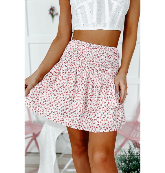 Delightful Darling Smocked Floral Mini Skirt (Off White)