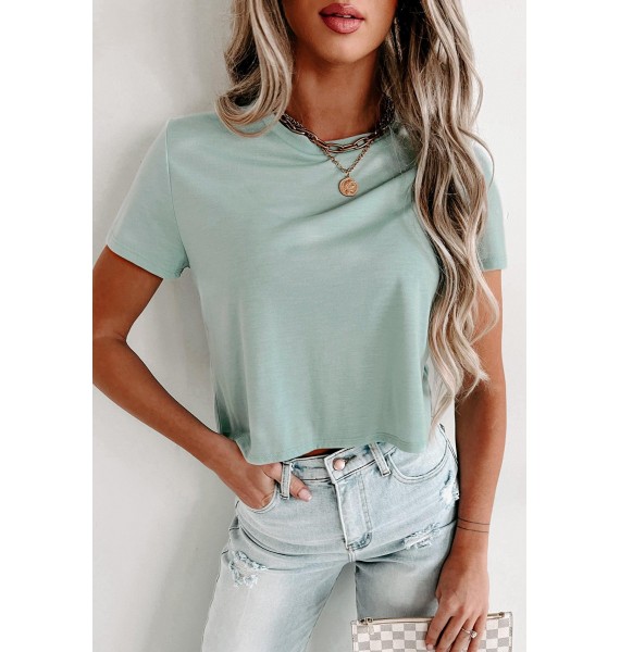 Slub Knit Crop Tee (Dusty Blue)