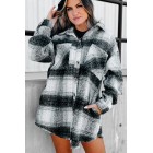 Feverish For Fall Long Plaid Shacket (Black)