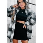 Feverish For Fall Long Plaid Shacket (Black)