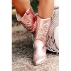 Buckle Babe Metallic Western Boots (Light Pink Metallic)