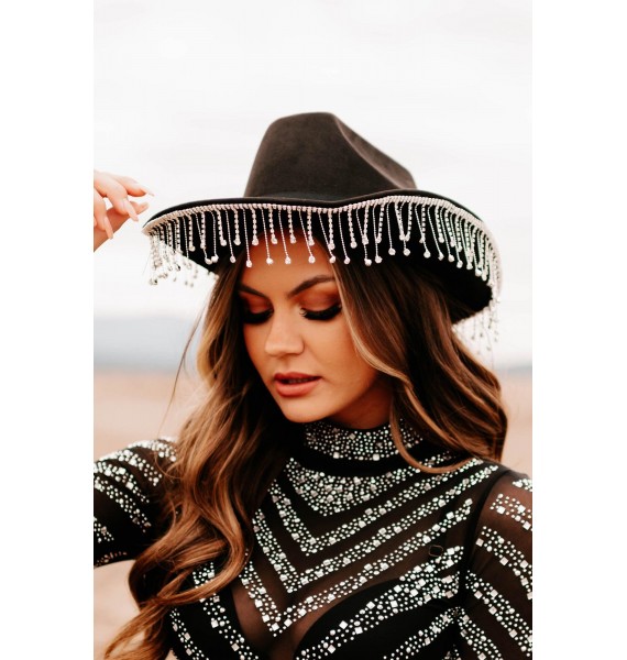 A Few Too Many Rhinestone Fringe Western Hat (Black)