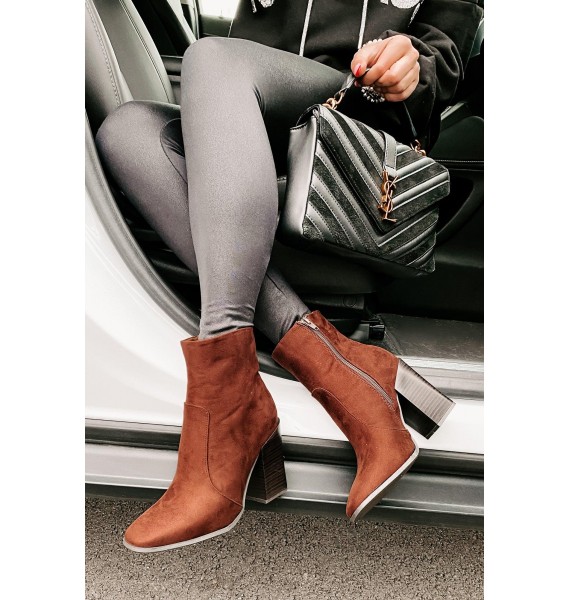 Extra Bossy Faux Suede Booties (Brown)