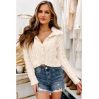 Don't Call Me Sweetheart Fur Collared Cable Knit Cardigan (Ivory)