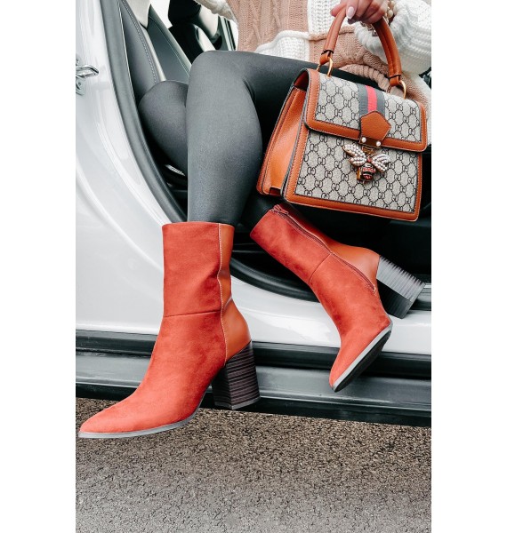 You Gotta Earn It Faux Suede Booties (Dark Terra Cotta)