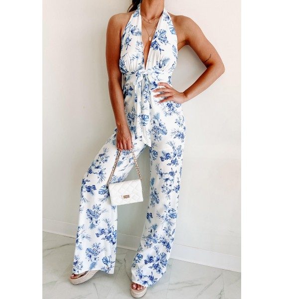 On Vacation Halter Neck Jumpsuit (Blue)