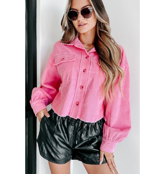 Daily Affirmations Cropped Corduroy Shacket (Pink)