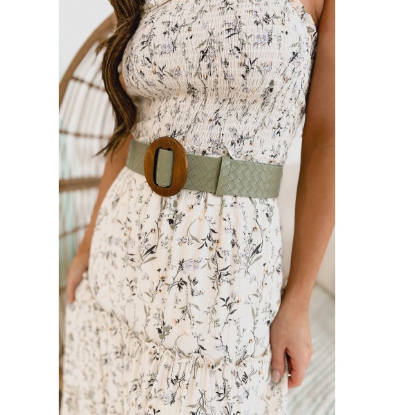 Let It Slide Woven Faux Leather Belt (Sage)