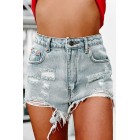 Abie High Rise Heavily Distressed Denim Shorts (Light)