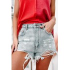 Abie High Rise Heavily Distressed Denim Shorts (Light)