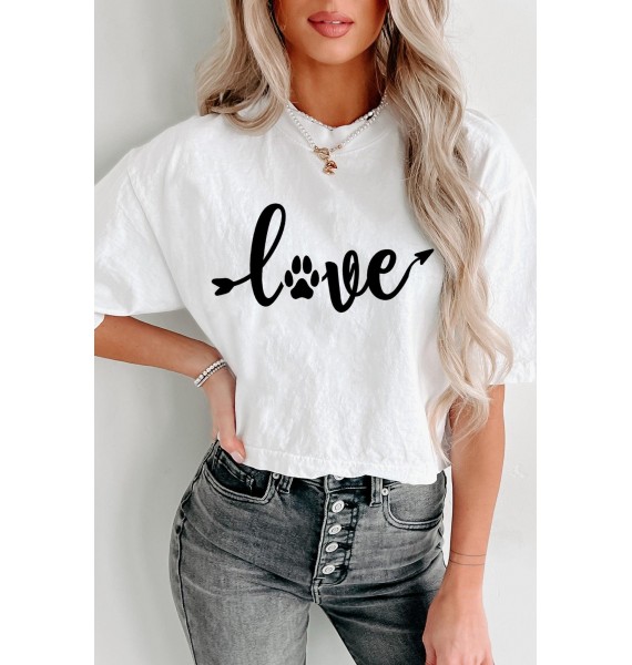 Puppy Love Graphic Crop Tee (White) - Print On Demand