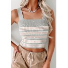 Can We Just Talk Striped Crop Tank (Grey Sage)