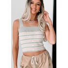 Can We Just Talk Striped Crop Tank (Grey Sage)