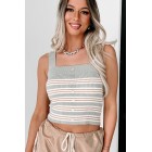 Can We Just Talk Striped Crop Tank (Grey Sage)