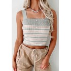 Can We Just Talk Striped Crop Tank (Grey Sage)