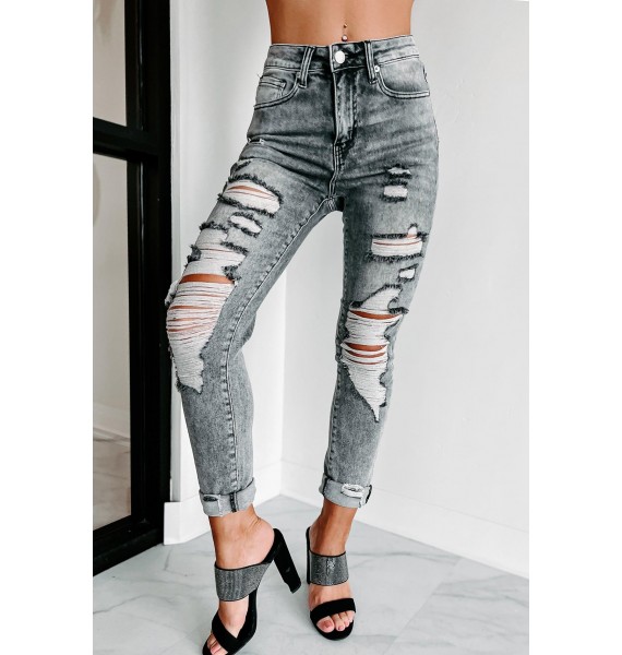 Higher Power Risen High Rise Distressed Skinny Jeans (Grey)