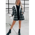 Around The Fire Sherpa Lined Hooded Plaid Jacket (Black)