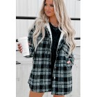 Around The Fire Sherpa Lined Hooded Plaid Jacket (Black)