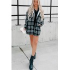 Around The Fire Sherpa Lined Hooded Plaid Jacket (Black)