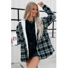 Around The Fire Sherpa Lined Hooded Plaid Jacket (Black)