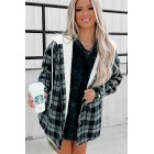 Around The Fire Sherpa Lined Hooded Plaid Jacket (Black)