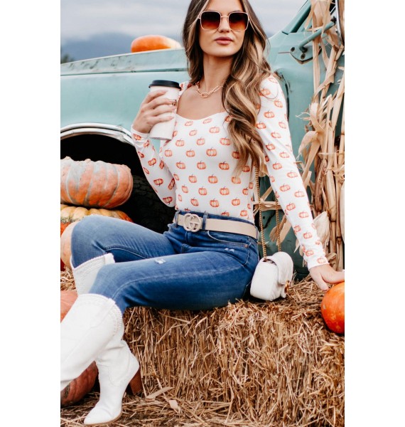 Season Of Pumpkin NanaMacs Original Pumpkin Print Bodysuit (White)