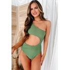 Miami Sunshine Ribbed One Shoulder Cut-Out One-Piece Swimsuit (Fern)