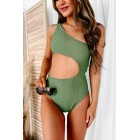 Miami Sunshine Ribbed One Shoulder Cut-Out One-Piece Swimsuit (Fern)