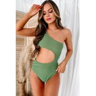 Miami Sunshine Ribbed One Shoulder Cut-Out One-Piece Swimsuit (Fern)