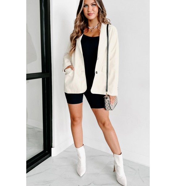 Bold Touch Faux Leather Blazer (Whip Cream)